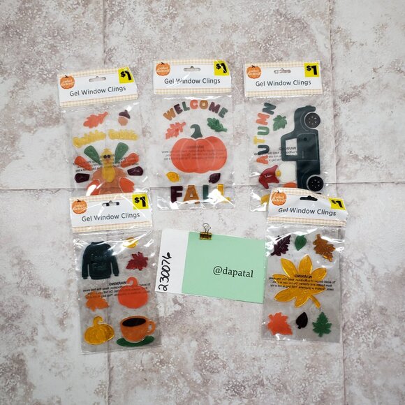 Autumn Decals Fall Gel Perfect Harvest Small Thanksgiving Window Clings 5 Packs - Picture 12 of 12